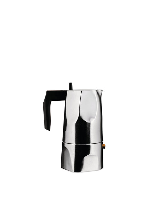 Designed by architect Mario Trimarchi, this espresso coffee pot is made from aluminium and features a stunning carved silouette. Available in black or aluminium, the moka coffee pot has a plastic handle and knob. 
