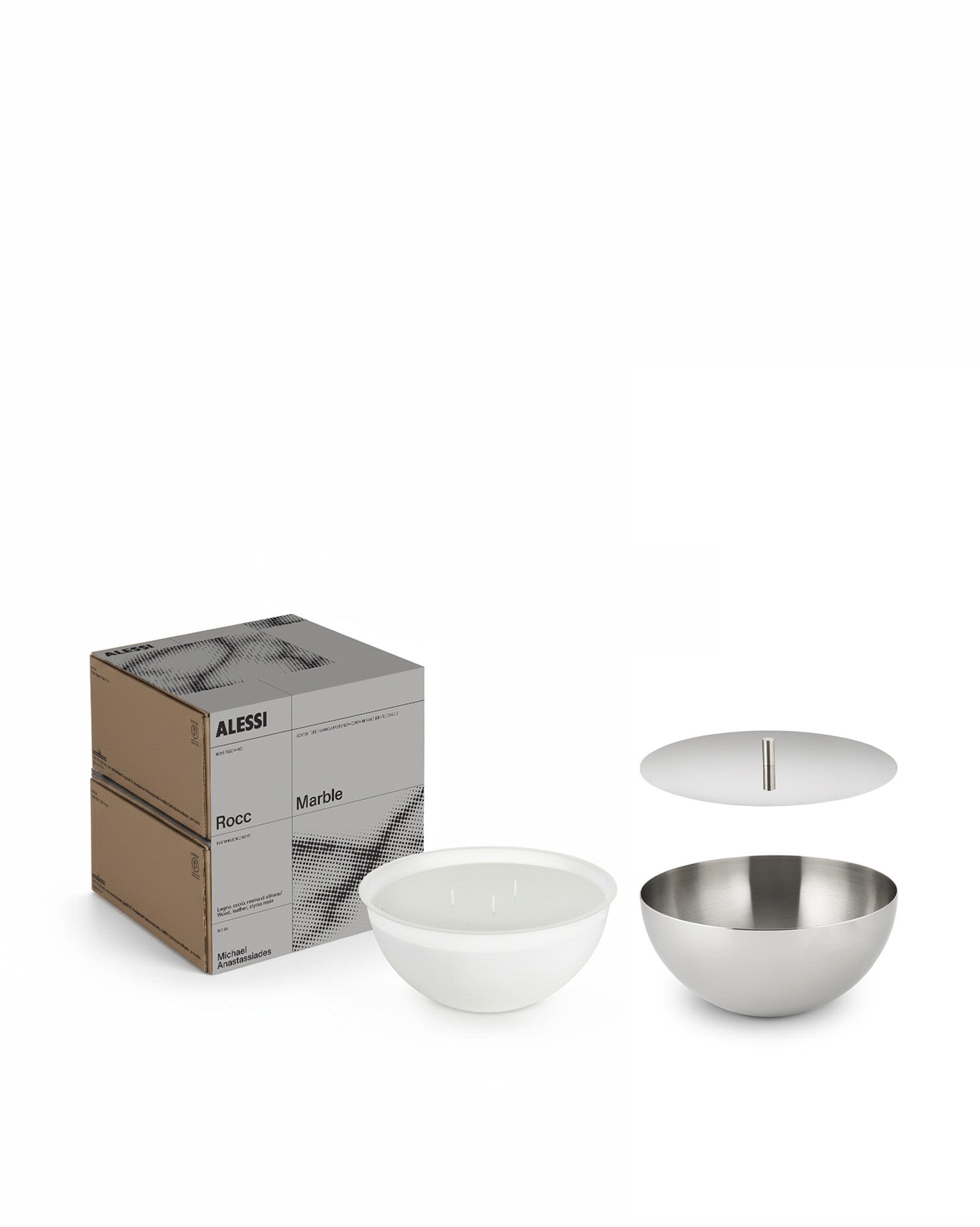 Rocc Marble Scented candle. Container with lid Alessi