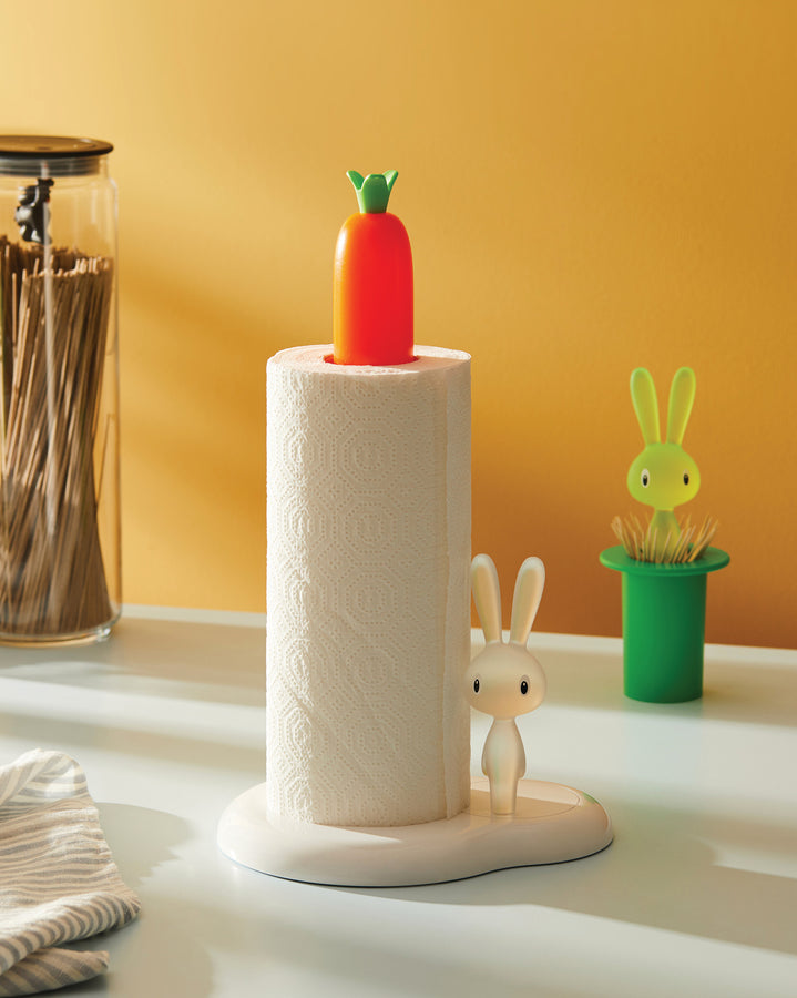 A quirky addition to the Stefano Giovannoni collection of conversation-starting kitchenware, the bunny and carrot kitchen roll holder. 